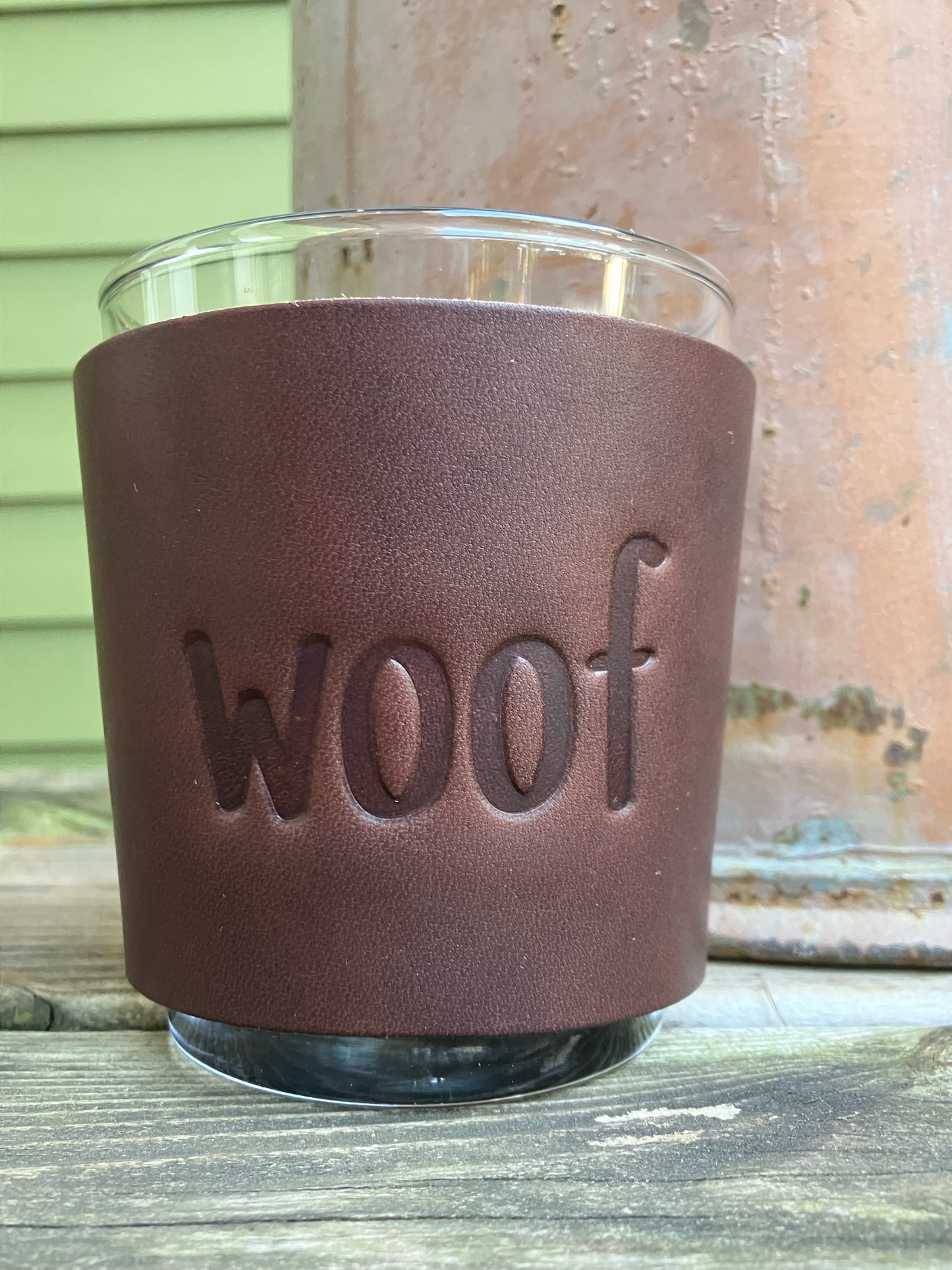 Leather Wrapped Whiskey Glass - Woof