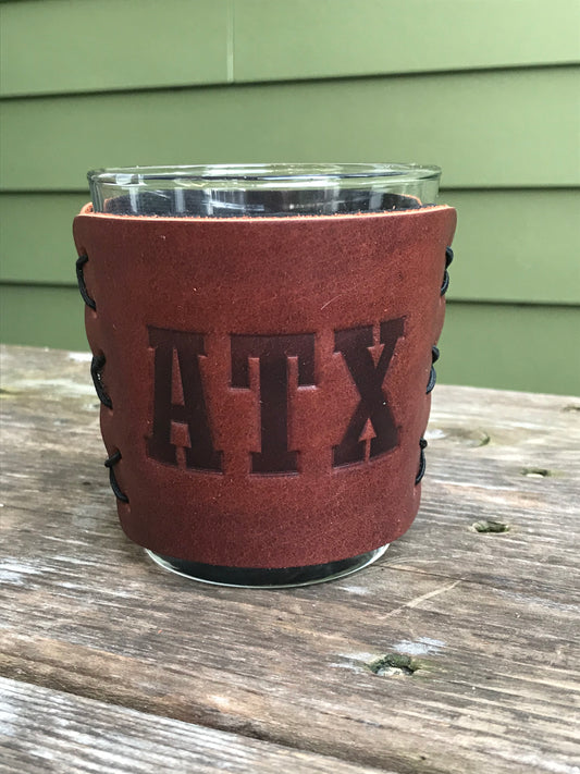 Leather Wrapped Whiskey Glass - ATX Austin