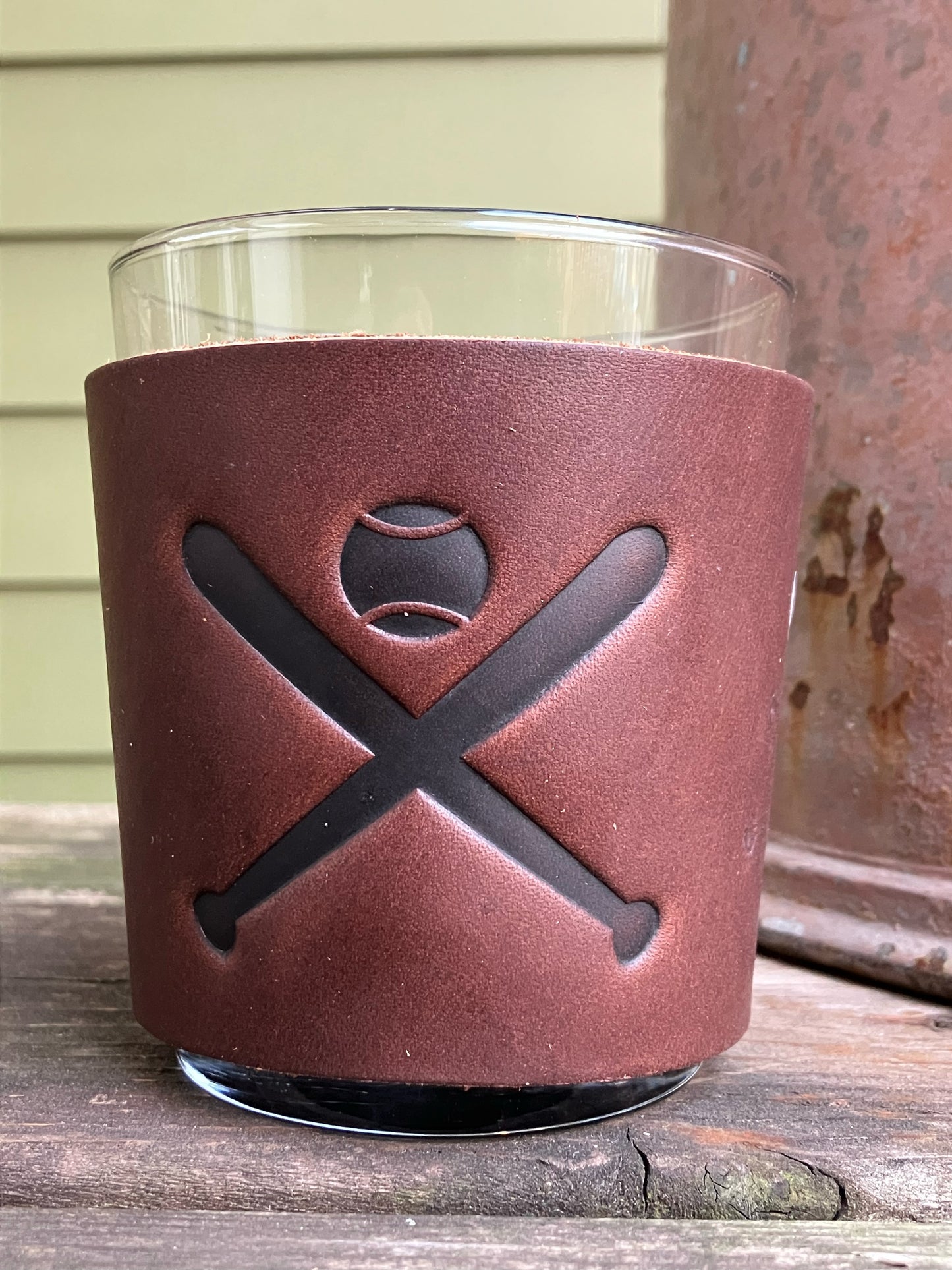 Leather Wrapped Whiskey Glass - Baseball Bats