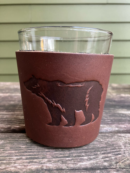 Leather Wrapped Whiskey Glass - Bear