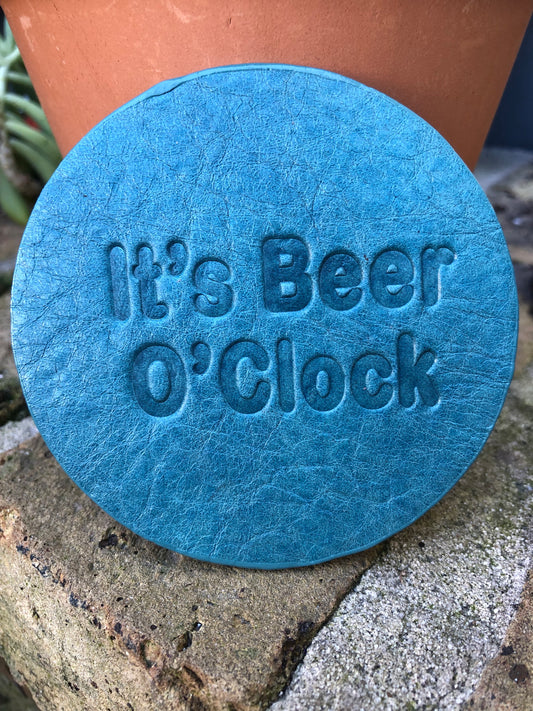 Leather Coaster - It's Beer O'clock