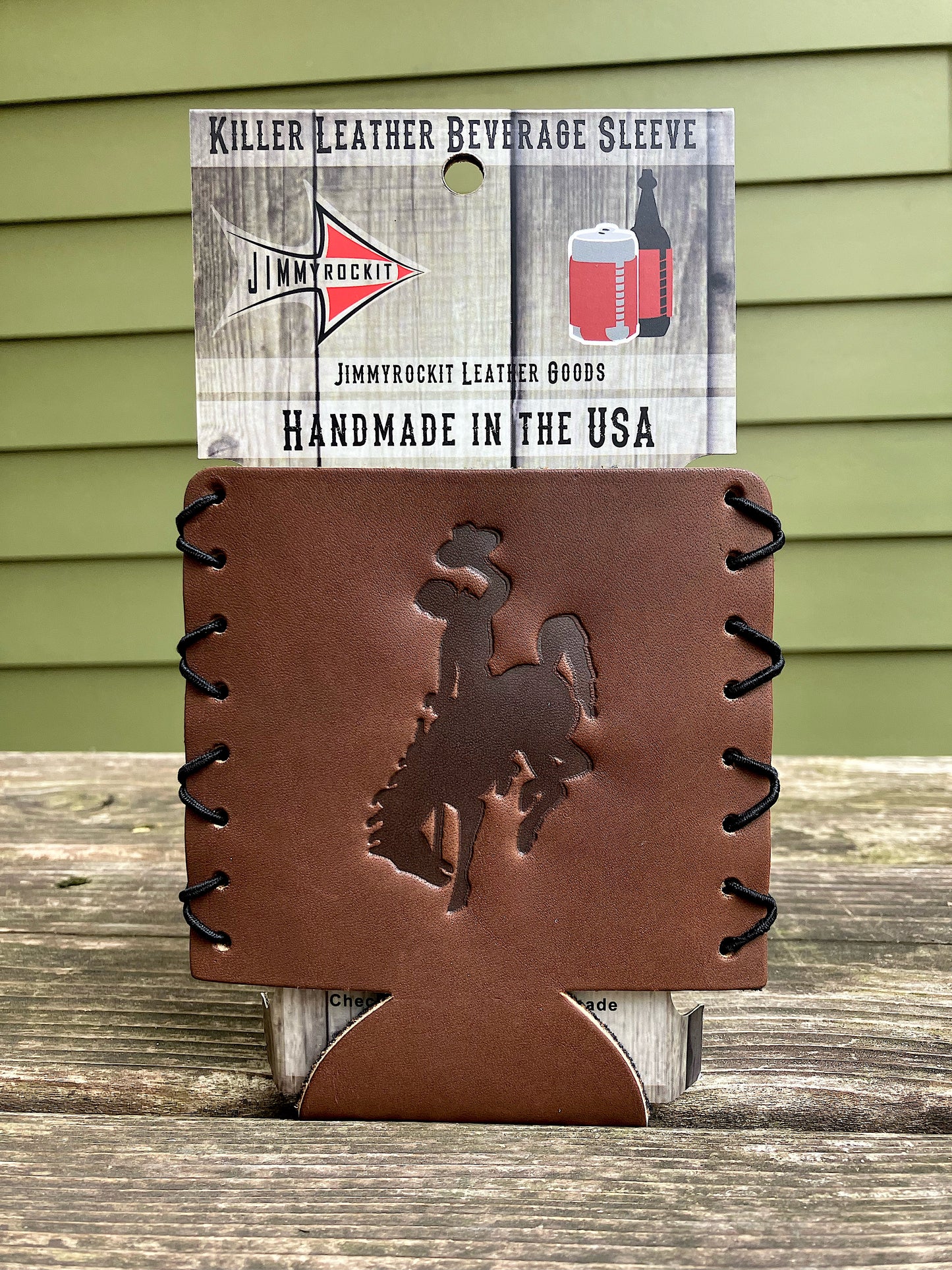 Leather Koozie - Bucking Horse and Rider