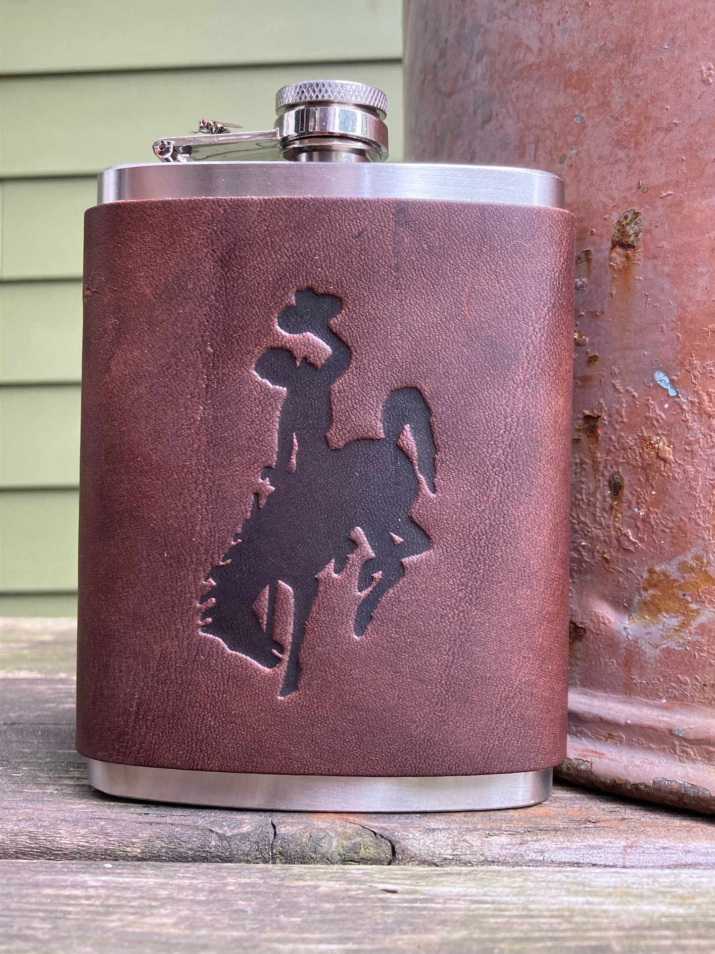 Leather Flask - Bucking Horse And Rider