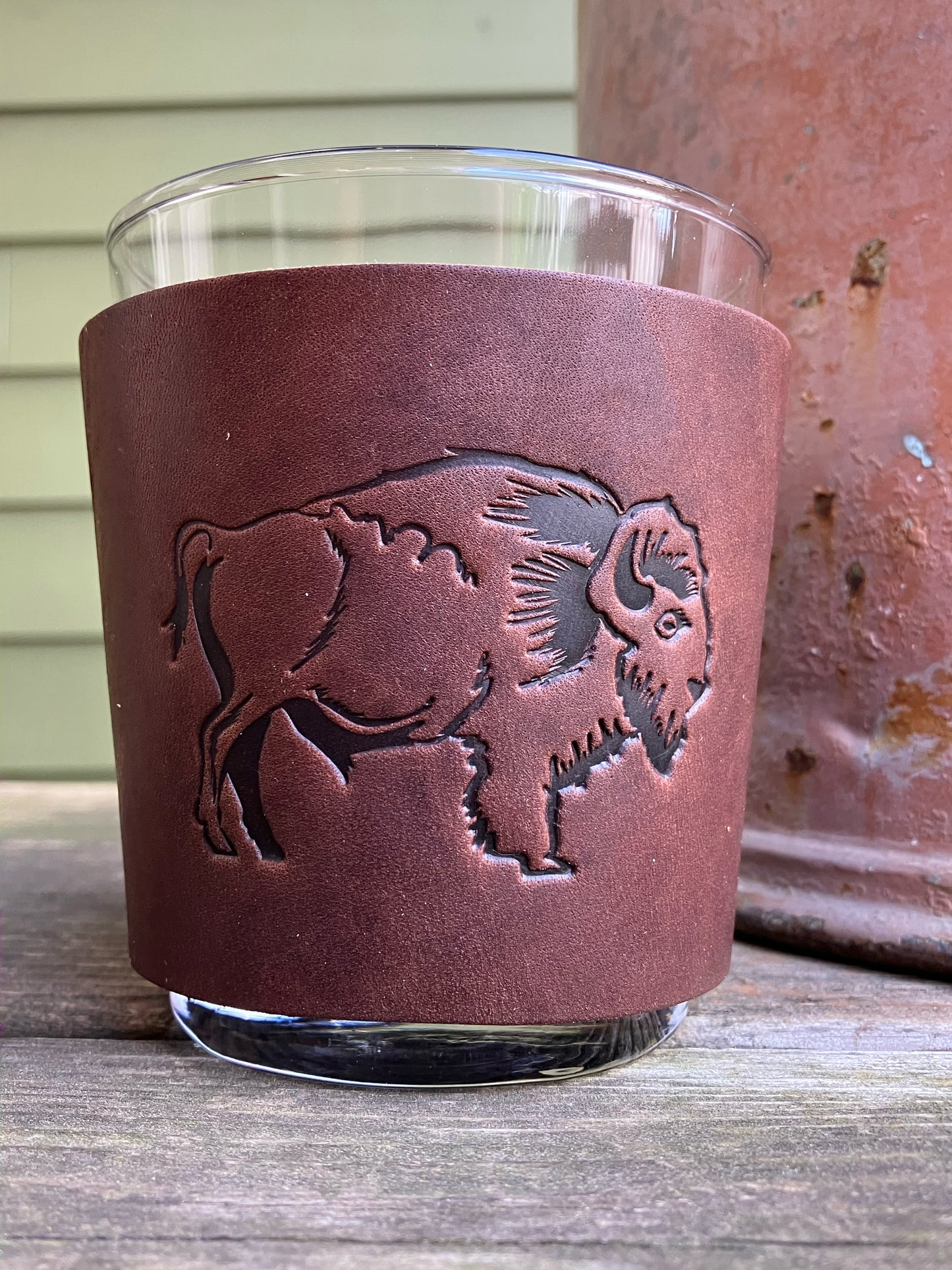 Leather Wrapped Whiskey Glass - Buffalo Bison