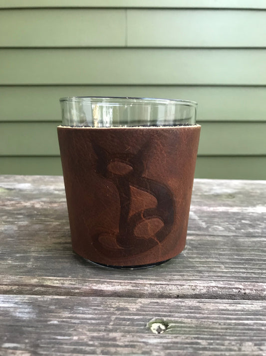 Leather Wrapped Whiskey Glass - Cat