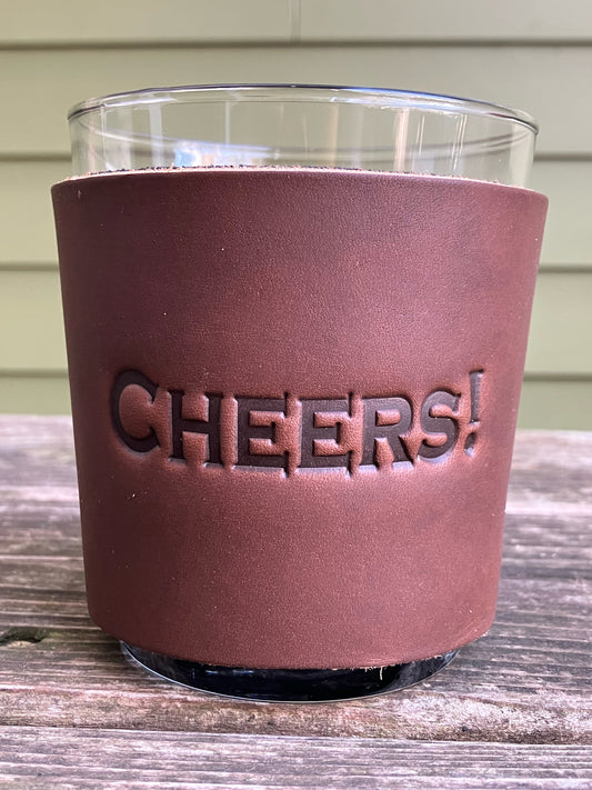 Leather Wrapped Whiskey Glass - Cheers
