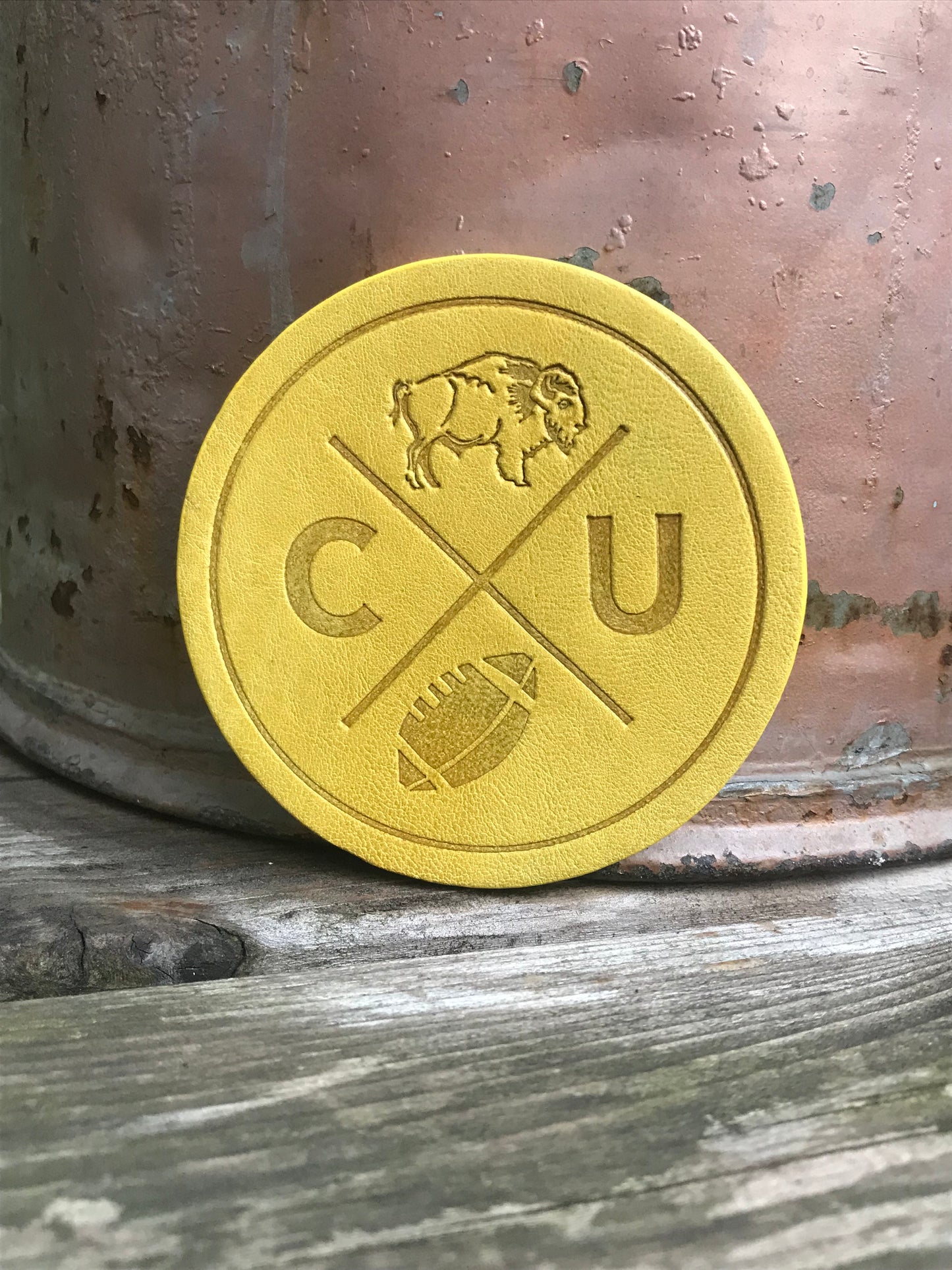 Leather Coaster - Colorado Football