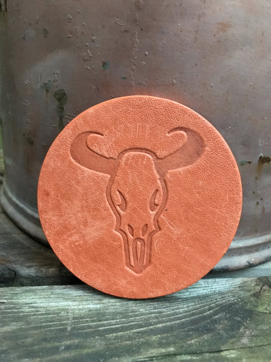 Leather Coaster - Cow Skull