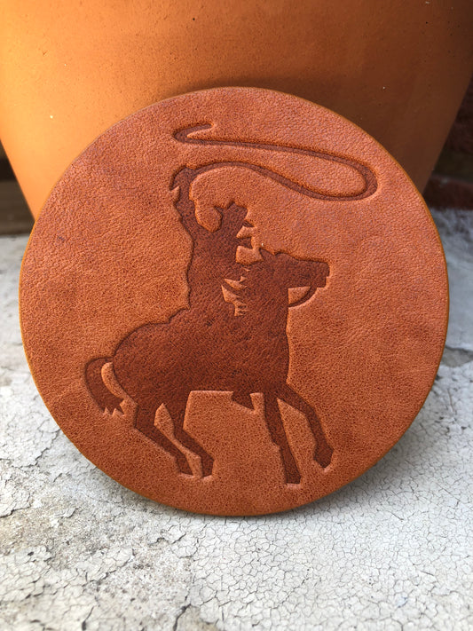 Leather Coaster - Cowboy With Lasso
