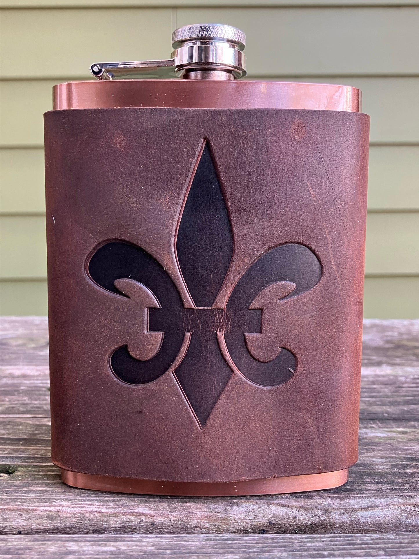 Leather Flask - Fleur De Lis