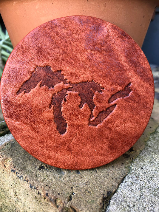 Leather Coaster - Great Lakes of North America