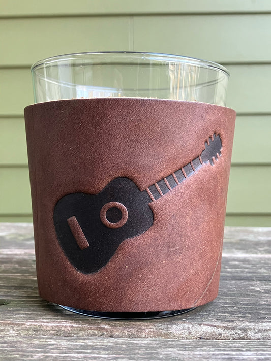 Leather Wrapped Whiskey Glass - Guitar