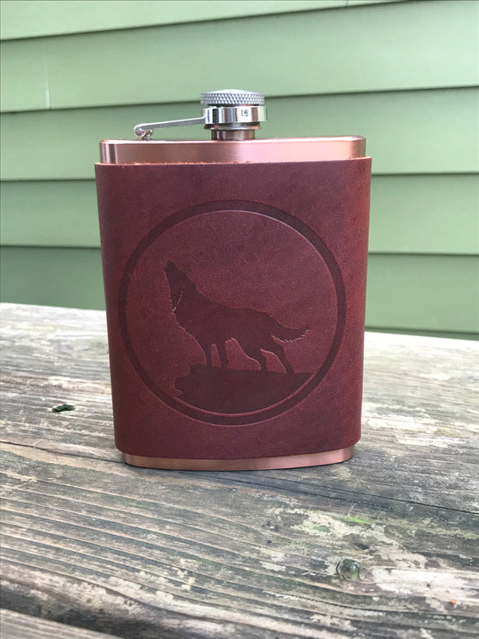 Leather Flask - Howling Wolf