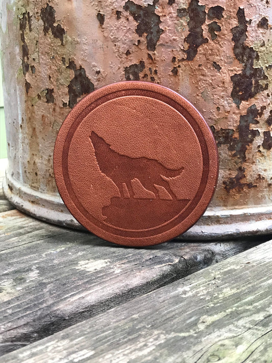 Leather Coaster - Howling Wolf