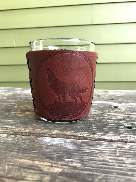 Leather Wrapped Whiskey Glass - Howling Wolf
