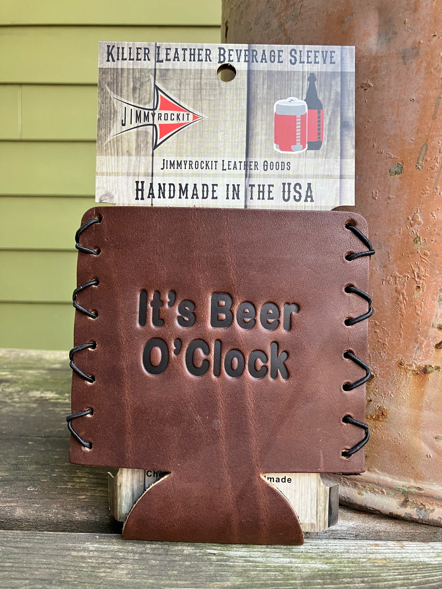 Leather Koozie - It's Beer O'clock