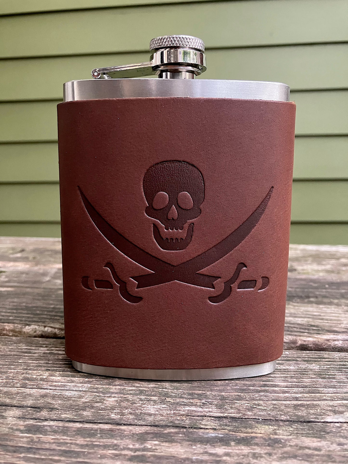 Leather Flask - Jolly Roger