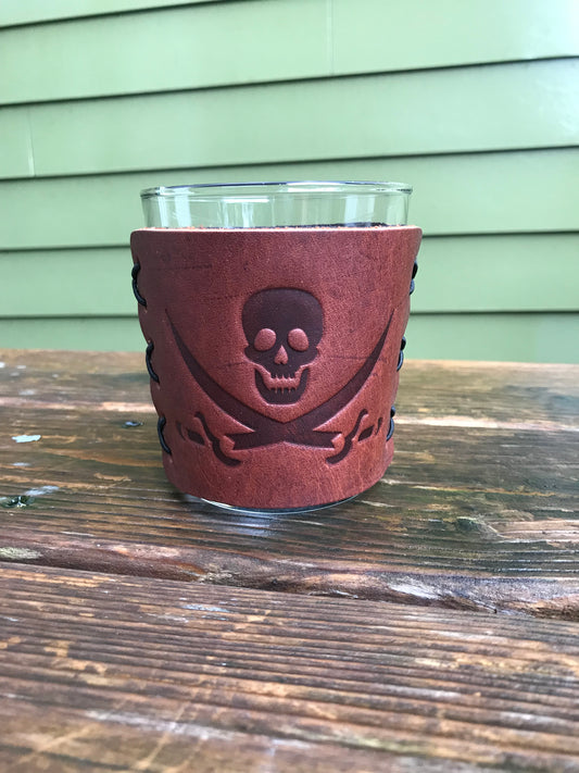 Leather Wrapped Whiskey Glass - Jolly Roger