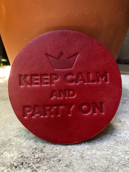 Leather Coaster - Keep Calm And Party On
