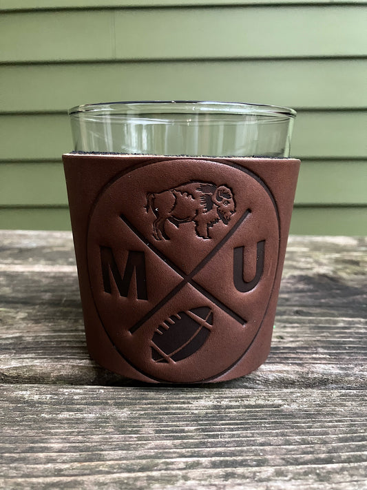 Leather Wrapped Whiskey Glass - Marshall Football