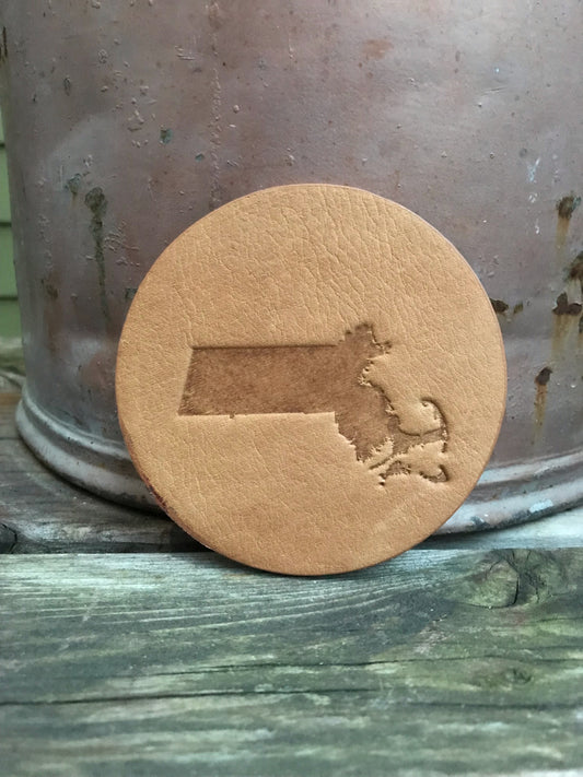 Leather Coaster - Massachusetts