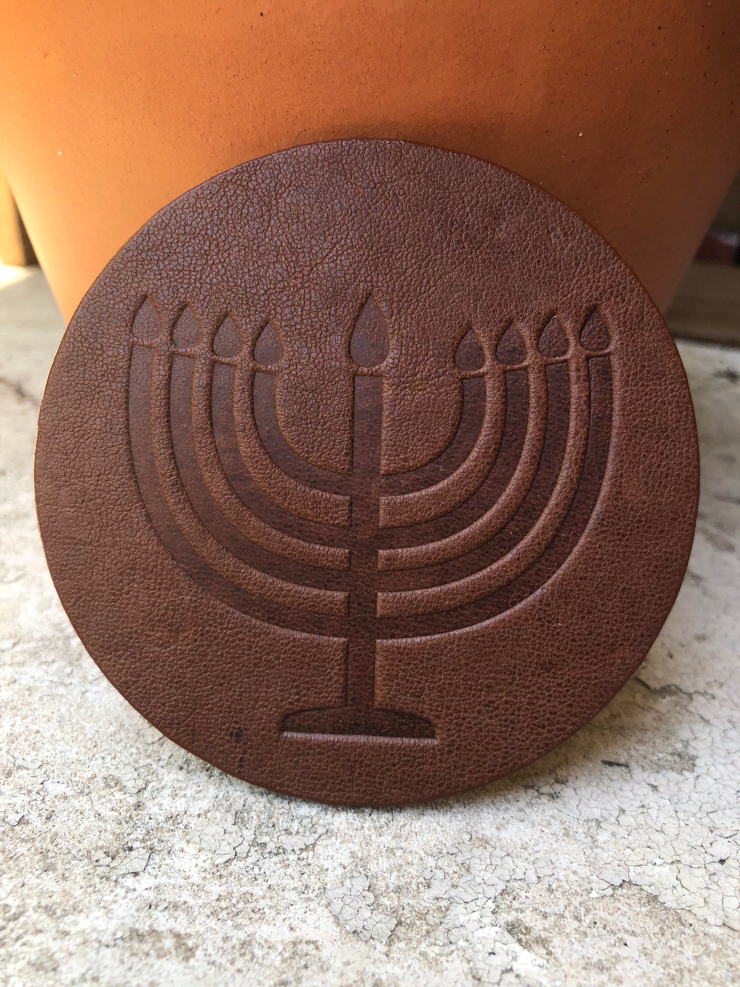 Leather Coaster - Menorah Hannukah