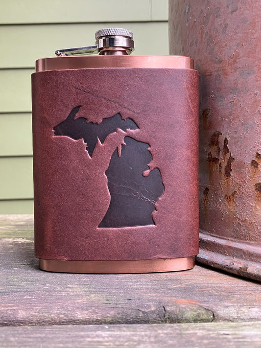 Leather Flask - Michigan