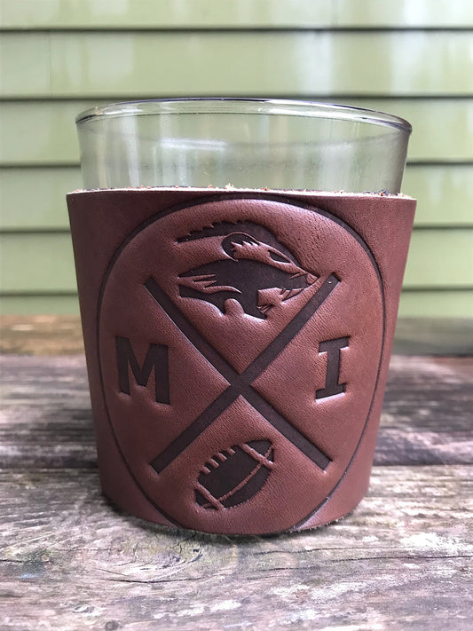 Leather Wrapped Whiskey Glass - Michigan Football