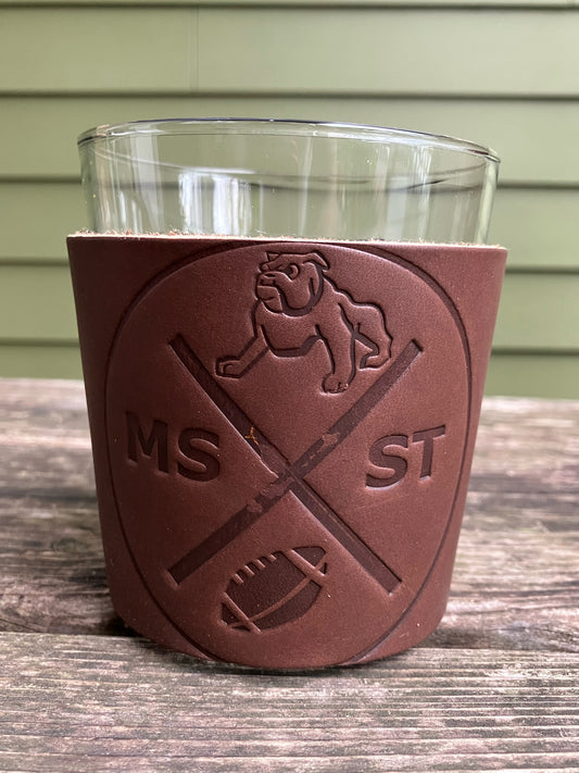 Leather Wrapped Whiskey Glass - Mississippi State Football