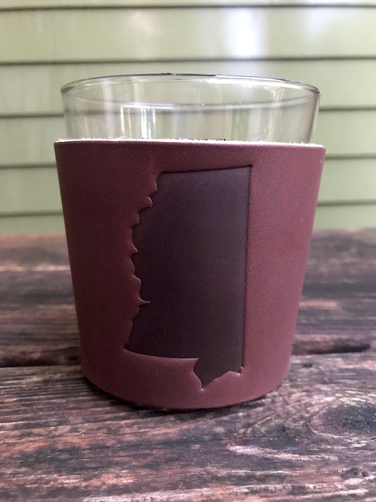 Leather Wrapped Whiskey Glass - Mississippi