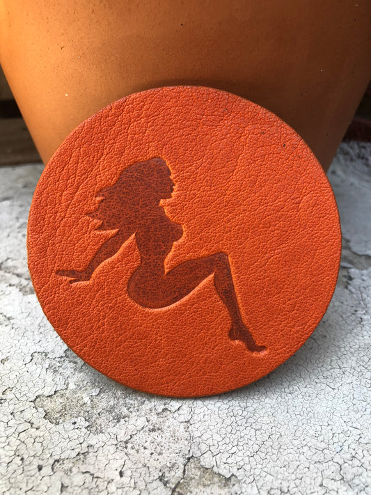 Leather Coaster - Mudflap Girl
