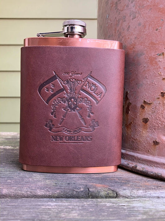Leather Flask - New Orleans 300 Year Crest
