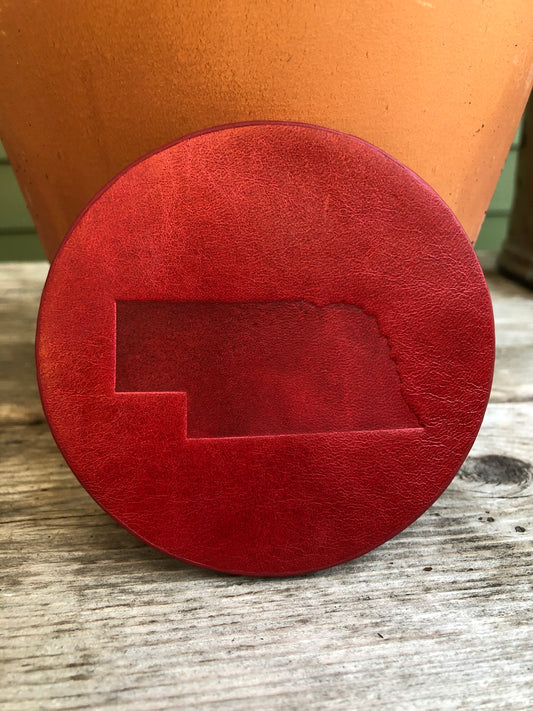 Leather Coaster - Nebraska