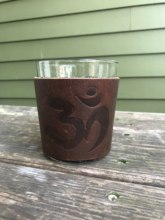 Leather Wrapped Whiskey Glass - Om Symbol