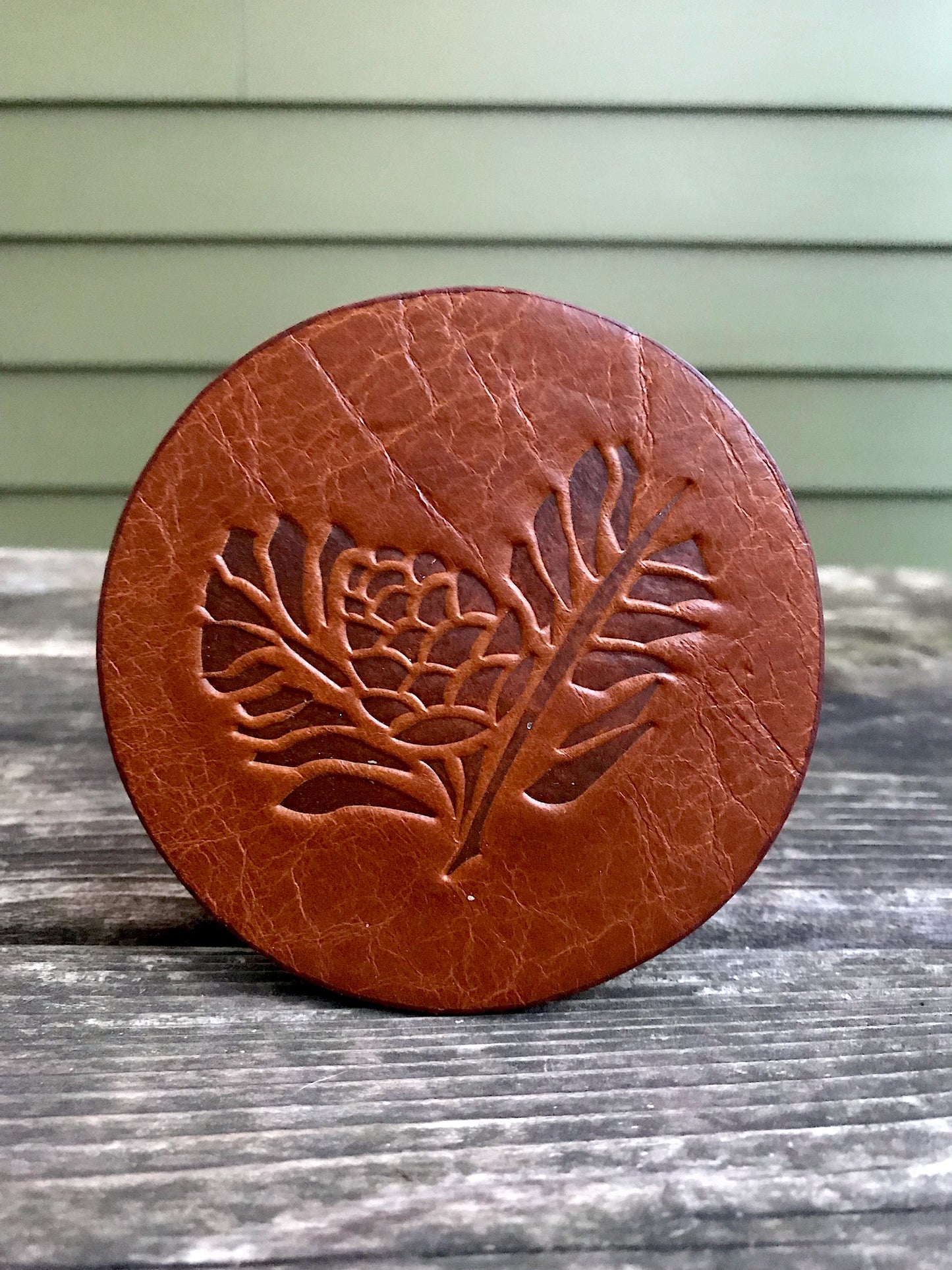 Leather Coaster - White Pine Cone