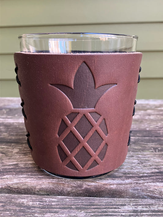Leather Wrapped Whiskey Glass - Pineapple