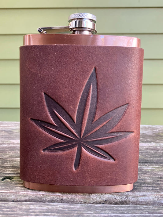 Leather Flask - Pot Leaf