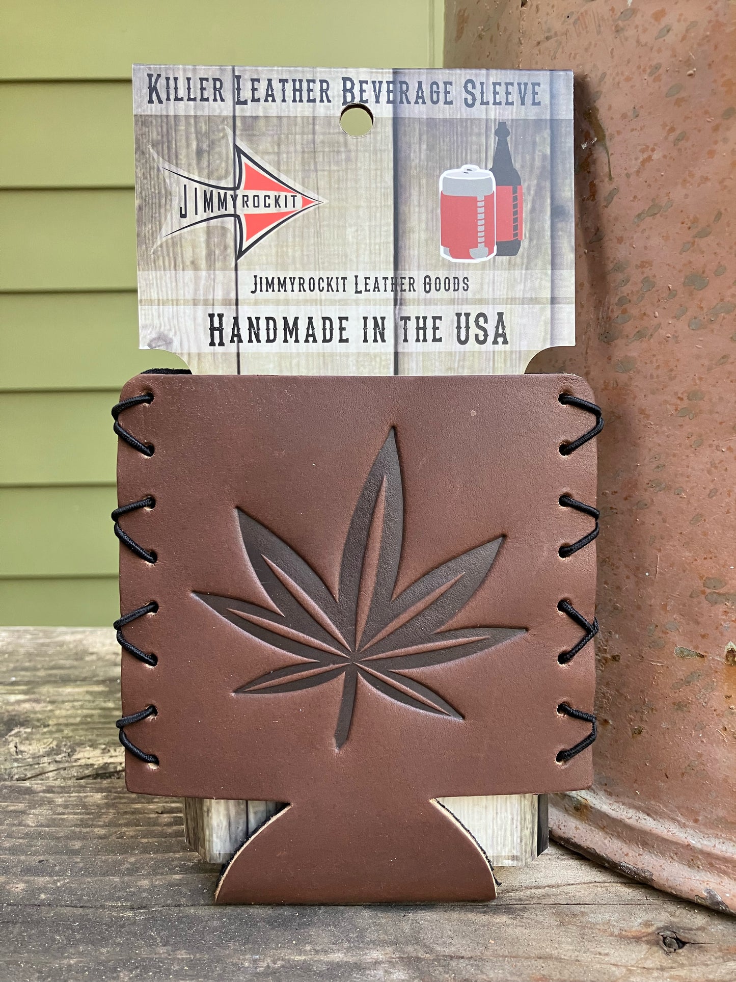 Leather Koozie - Pot Leaf