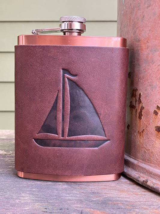 Leather Flask - Sailboat