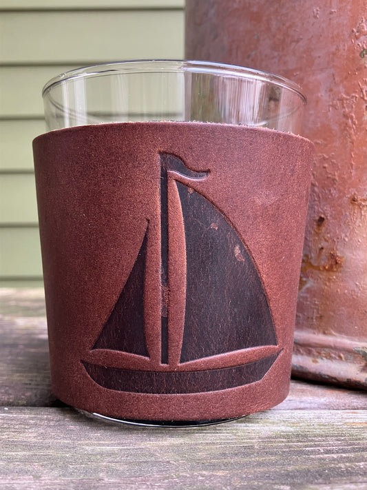 Leather Wrapped Whiskey Glass - Sailboat