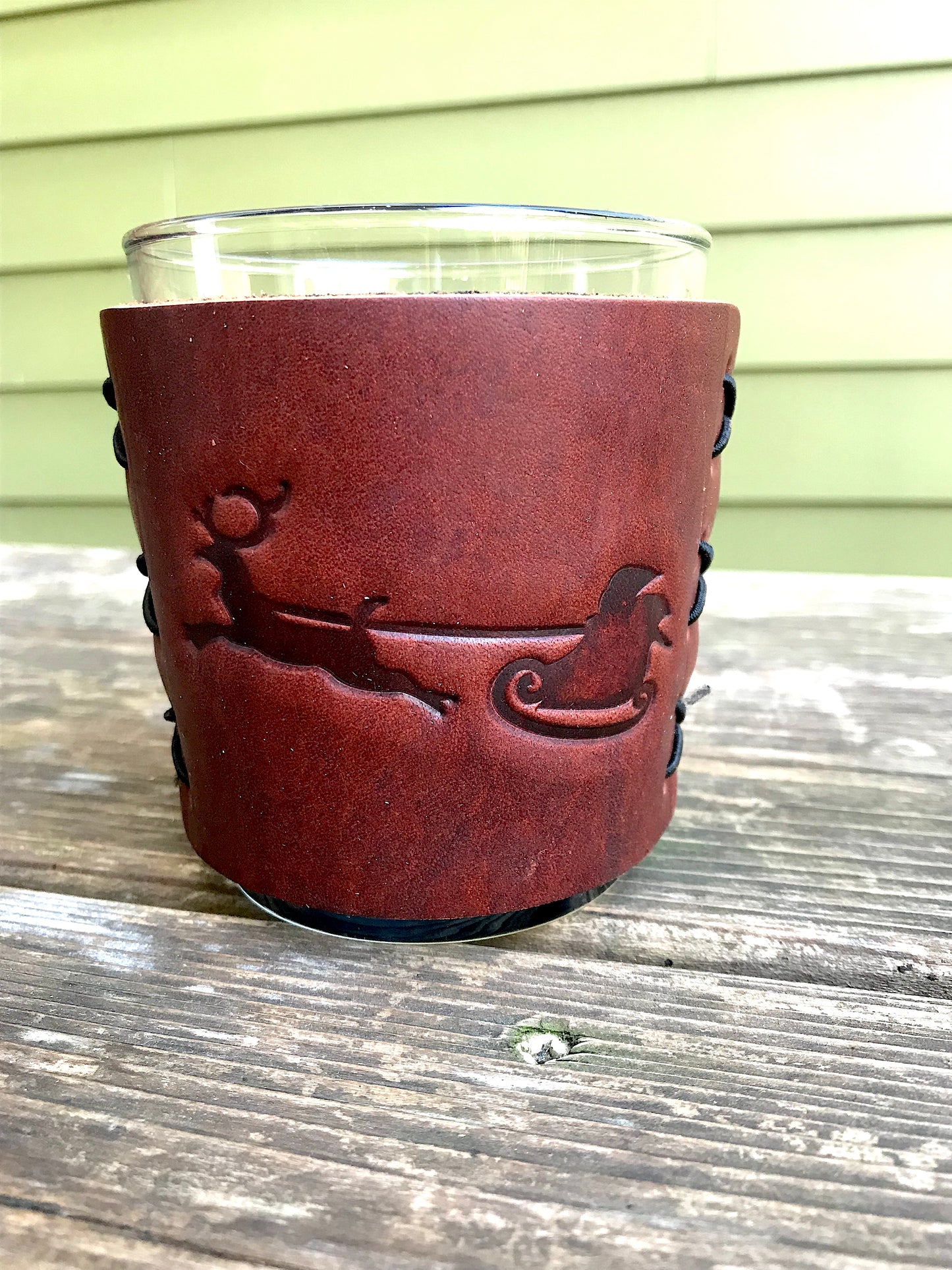 Leather Wrapped Whiskey Glass - Santa's Sleigh