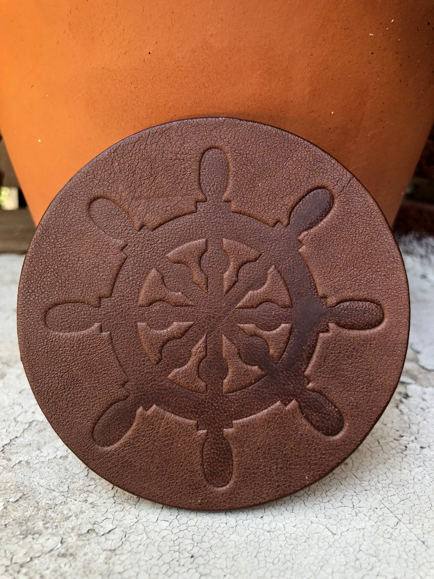 Leather Coaster - Ship Wheel