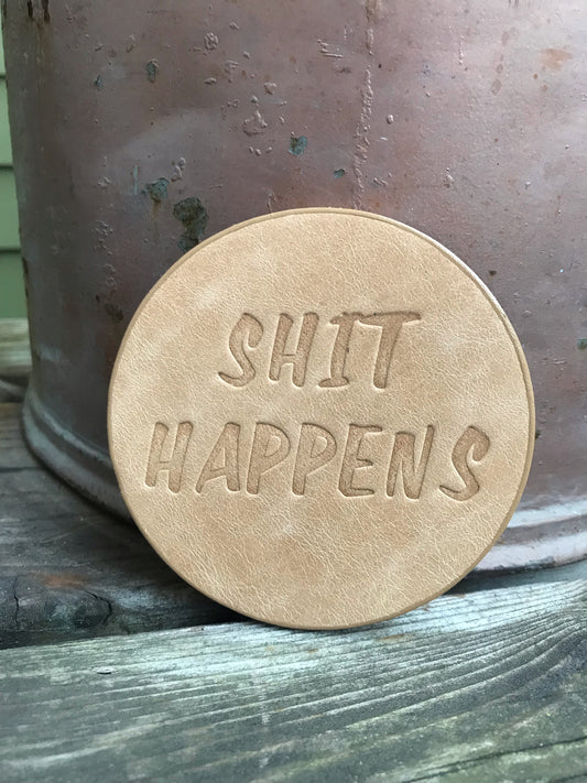 Leather Coaster - Shit Happens