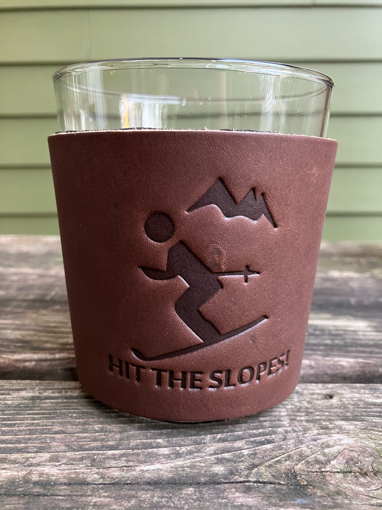 Leather Wrapped Whiskey Glass - Skiing