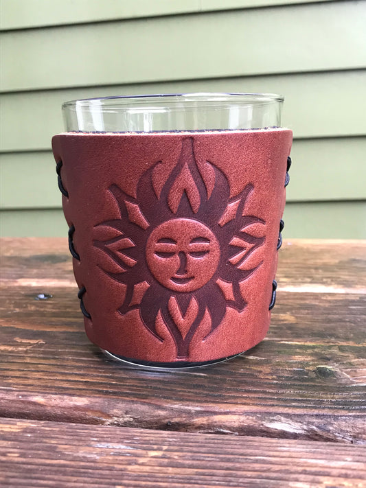 Leather Wrapped Whiskey Glass - Sun