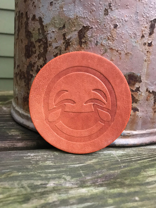 Leather Coaster - Tears Emoji