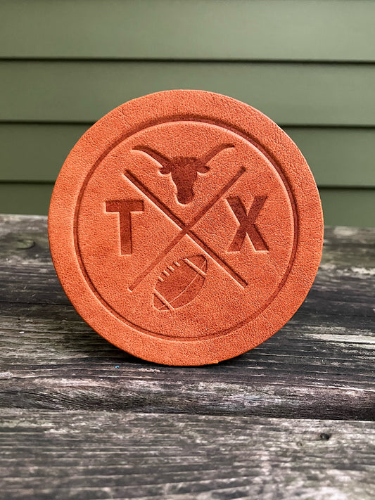 Leather Coaster - Texas Football