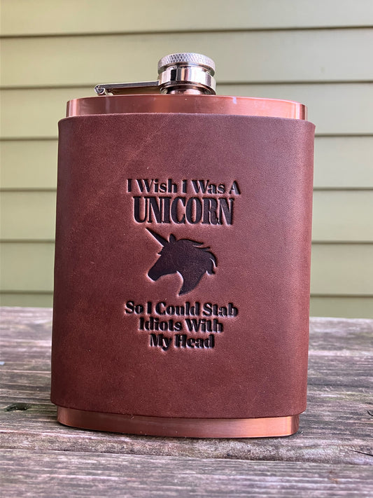 Leather Flask - I Wish I Was A Unicorn