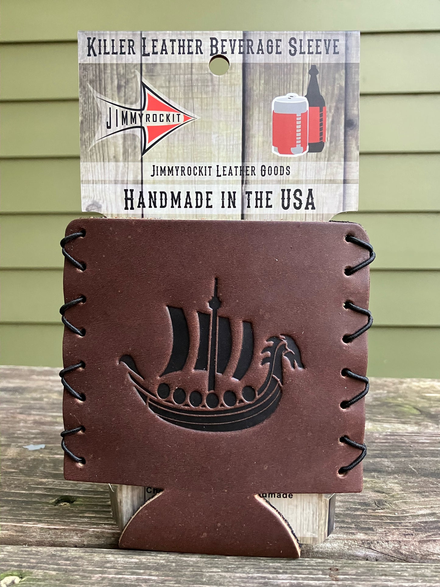 Leather Koozie - Viking Ship