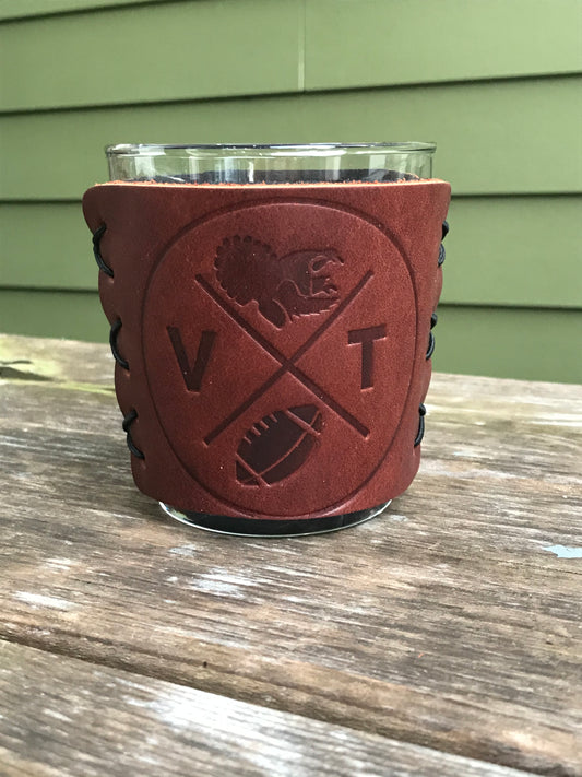 Leather Wrapped Whiskey Glass - Virginia Tech Football